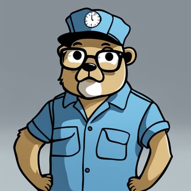 Sketch of Go Blue Gopher as a worker with a scheduler in hand and a serious expression with glasses. There's no smile, no fur, against a white background. The style is simple, with very low details and flat.