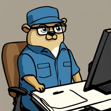 Sketch of Go Blue Gopher as a worker with a scheduler in hand and a serious expression with glasses. There's no smile, no fur, against a white background. The style is simple, with very low details and flat.