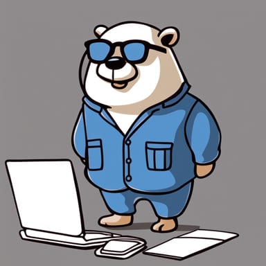 Sketch Go Blue Gopher as a worker with a scheduler in hand and a serious expression, wearing glasses, on a white background. The style should be simple and flat, with very low details and no fur.
