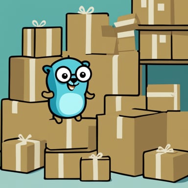 Go Blue Gopher holding a box atop a pile of boxes.