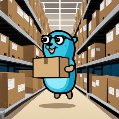 Go Blue Gopher is meticulously organizing boxes in an Amazon warehouse, ensuring every item is perfectly placed for efficient retrieval and delivery.