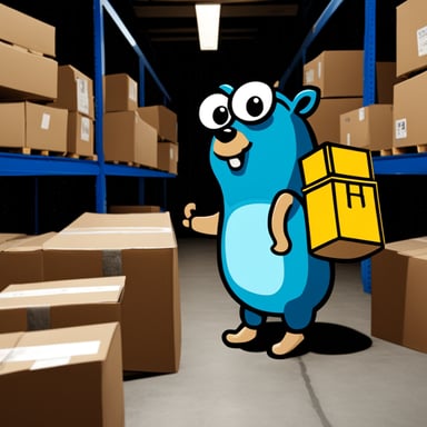 Go Blue Gopher is busy distributing packages to the couriers for delivery, ensuring every Go Blue Gopher courier is prepared for their route.