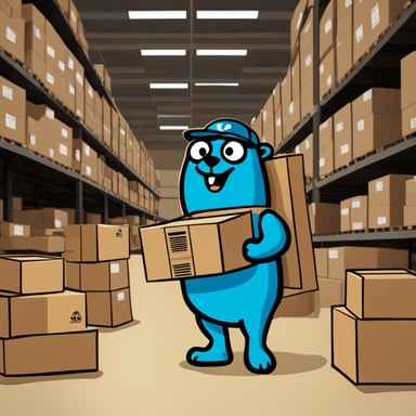 Go Blue Gopher is busy distributing packages to the couriers for delivery, ensuring every Go Blue Gopher courier is prepared for their route.