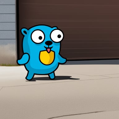 Go Blue Gopher is seen outside of a warehouse dispatching trucks for delivery on the street.
