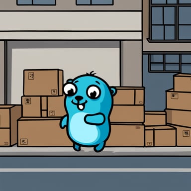 Go Blue Gopher is seen outside of a warehouse dispatching trucks for delivery on the street.