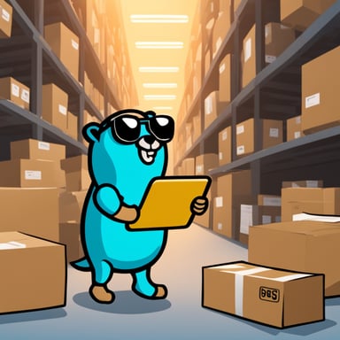 Go Blue Gopher is busy dispatching packages efficiently.