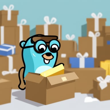 Go Blue Gopher no glasses is busy dispatching packages efficiently.