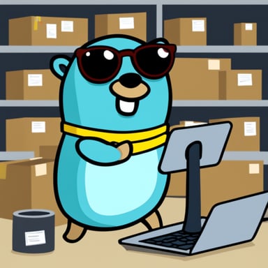 Go Blue Gopher no glasses is busy dispatching packages efficiently.