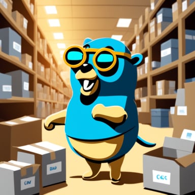 Go Blue Gopher no glasses is busy dispatching packages efficiently.