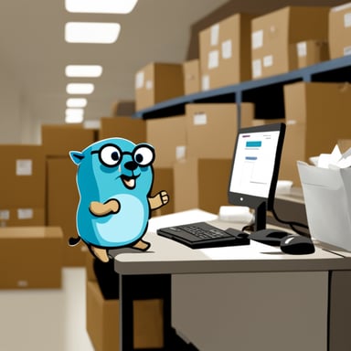 Go Blue Gopher is busy dispatching packages efficiently.