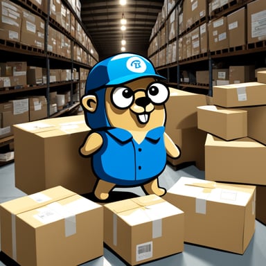Go Blue Gopher is busy dispatching packages efficiently.