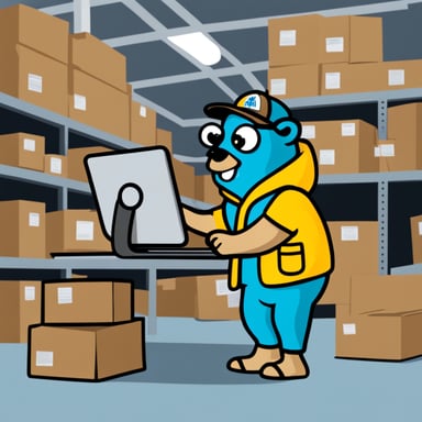Go Blue Gopher is busy dispatching packages efficiently.