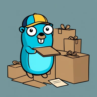 Go Blue Gopher is busy organizing a delivery. One Go Blue Gopher is carefully reading from a clipboard and pointing out which package needs to go next, while another Go Blue Gopher is actively picking up the package for dispatch.