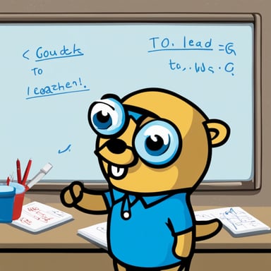 Go Blue Gopher is a coach, marking on a whiteboard what each player will do in the game, focusing on strategies to lead the team to victory.