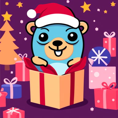 Go Blue Gopher celebrating Christmas with a festive Go program