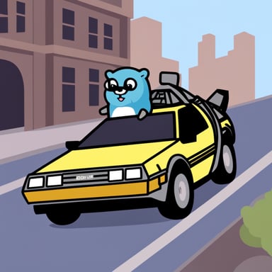 Go Blue Gopher in a DeLorean