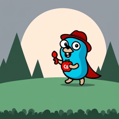 Go Blue Gopher, themed after Back to the Future, holding a bell pepper and talking to partners.