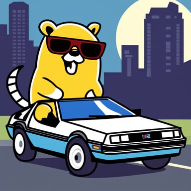 Go Blue Gopher drives a DeLorean.