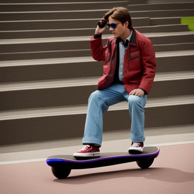 Go Blue Gopher as Marty McFly from Back to the Future, on a hoverboard and Nikes.