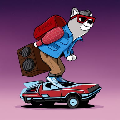 Go Blue Gopher as Marty McFly from Back to the Future, on a hoverboard and Nikes.