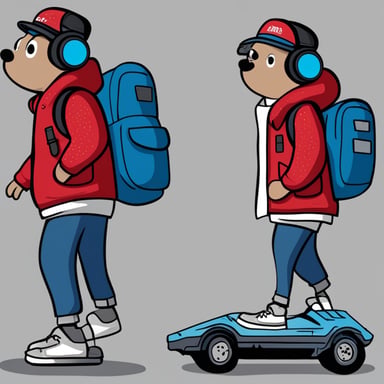 Go Blue Gopher as Marty McFly from Back to the Future, on a hoverboard and Nikes.