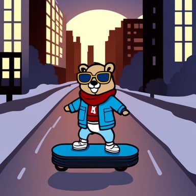 Go Blue Gopher dressed as Marty McFly on hoverboard.