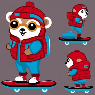 Go Blue Gopher as Marty McFly with hoverboard wearing red puffer jacket.