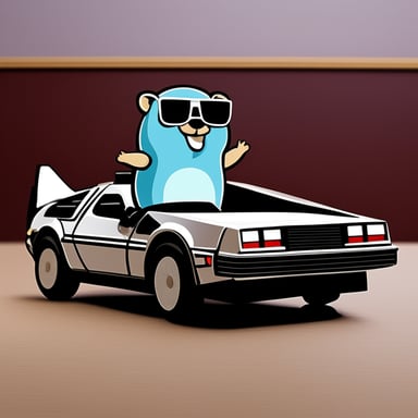 Go Blue Gopher as Marty McFly getting out of a DeLorean.