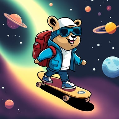 Go Blue Gopher as Marty McFly on a skateboard in space.