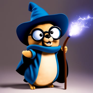 Go Blue Gopher as Harry Potter with the Elder Wand and performing magic.