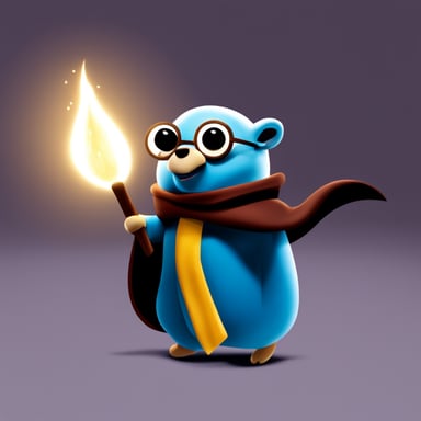 Go Blue Gopher as Harry Potter with the Elder Wand and performing magic.