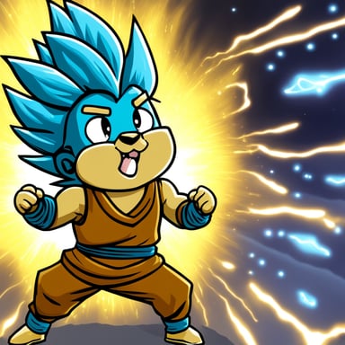 Go Blue Gopher as Super Saiyan fighting with another.