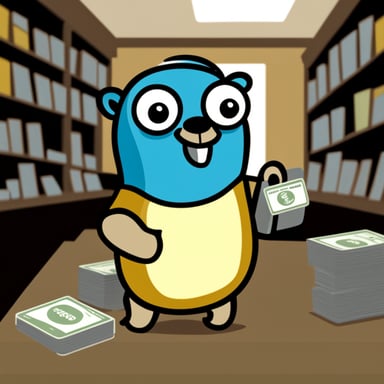 Go blue gopher with American Express credit card