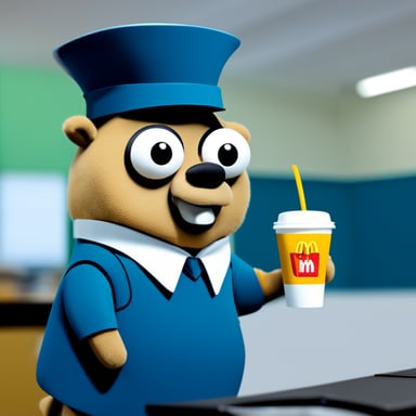 Go Blue Gopher as a McDonald's employee.