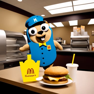 Go Blue Gopher as a McDonald's employee.