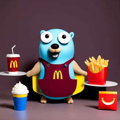 Go Blue Gopher as a McDonald's employee.