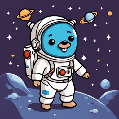 Go Blue Gopher as a spaceman in space.