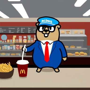 Go blue gopher as Trump working in McDonald's.