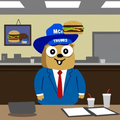 Go blue gopher as Trump working in McDonald's.