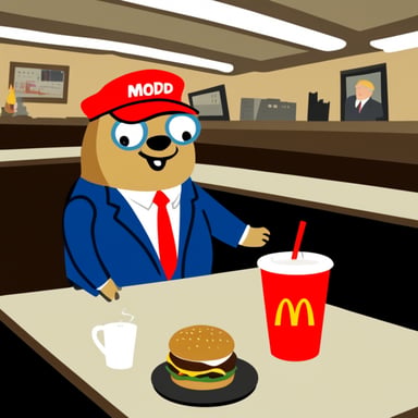 Go blue gopher as Trump working in McDonald's.