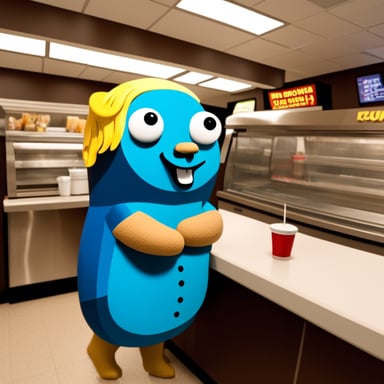 Go blue gopher as Trump working in McDonald's.