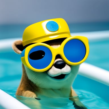 A go blue gopher wearing goggles and a snorkel, ready for a swim.