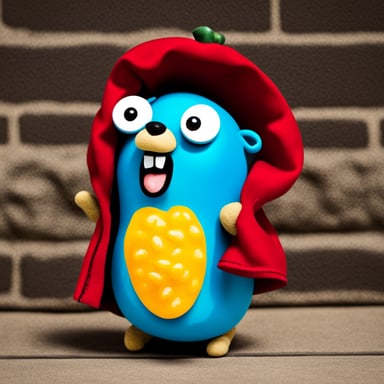 Go Blue Gopher wearing a bell pepper outfit as a jacket