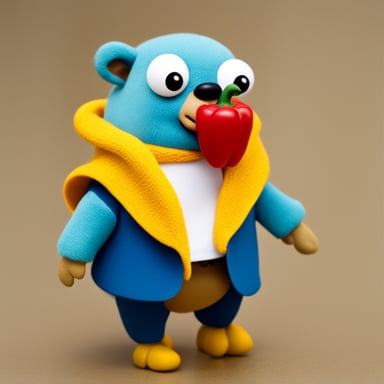 Go Blue Gopher wearing a bell pepper outfit as a jacket