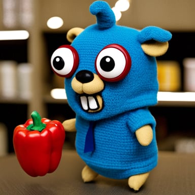 Go Blue Gopher wearing a bell pepper outfit as a jacket
