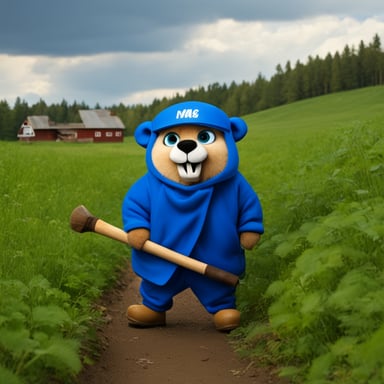 Go Blue Gopher as a Russian countryside worker.