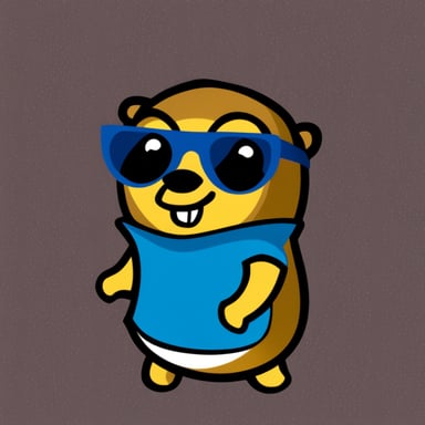 Go blue gopher wearing a t-shirt that has the python logo