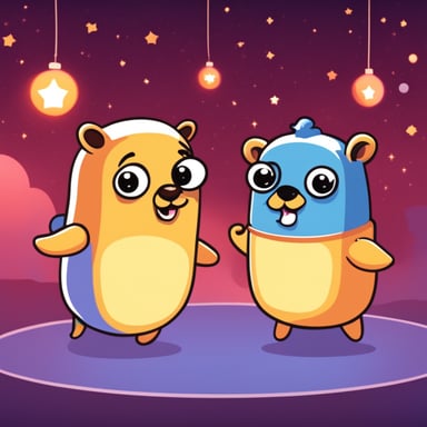 Go Blue Gopher stars in a show about JavaScript, drawing mixed reactions from the audience.
