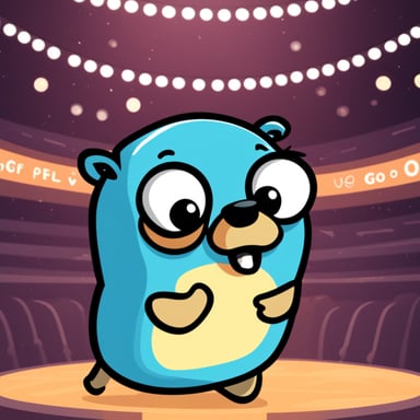Go Blue Gopher stars in a show about JavaScript, drawing mixed reactions from the audience.