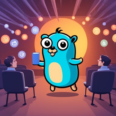 Go Blue Gopher stars in a show about JavaScript, drawing mixed reactions from the audience.